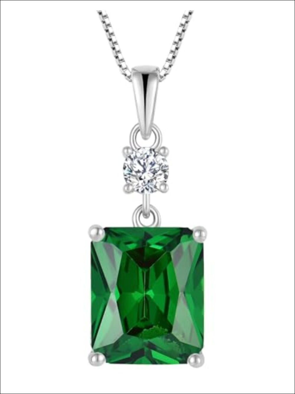 Emerald Cut Pendant Necklace, 925 Sterling Silver 18K White Gold Plated, Box